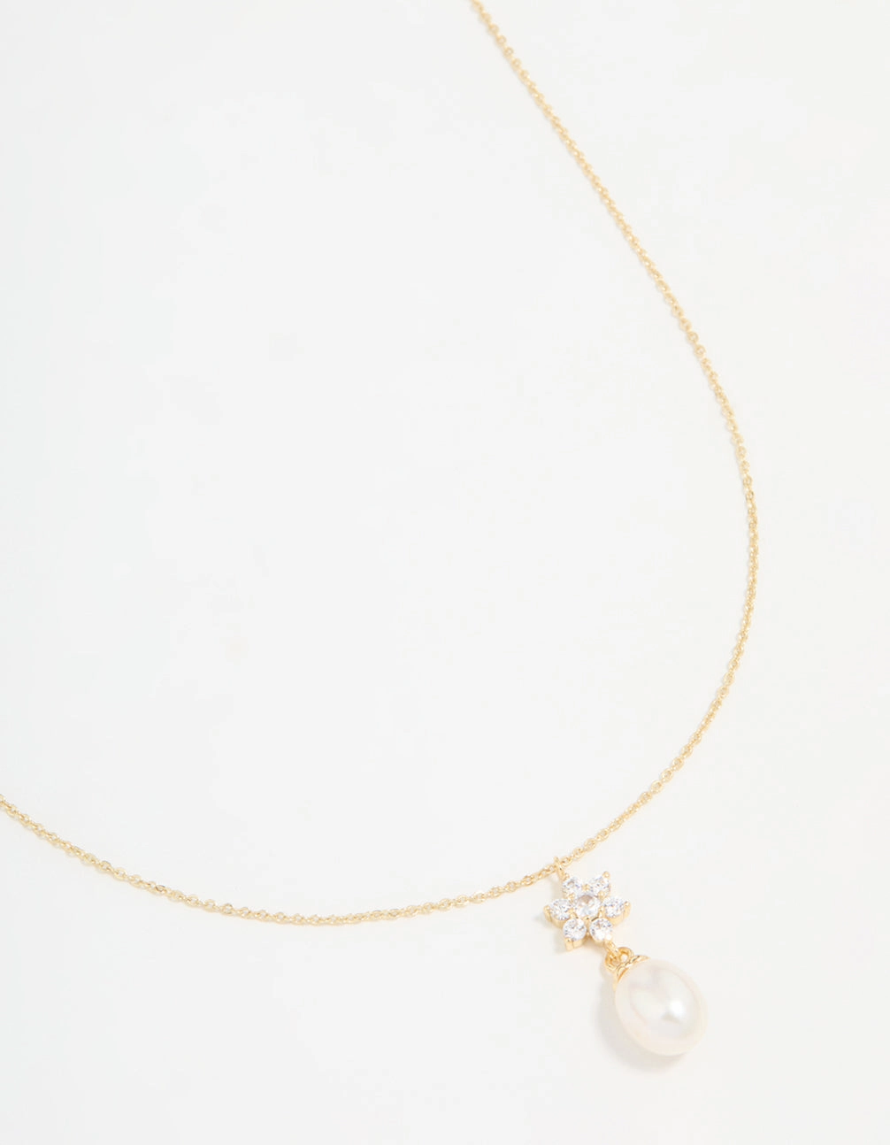 Gold Plated Cubic Zirconia & Pearl Flower Necklace Superb Accessory Date Gift