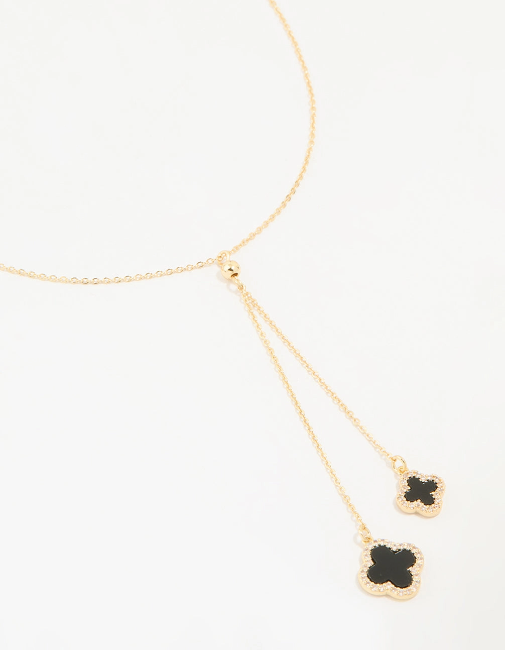 Special Occasion Attractive Style Gold Plated Cubic Zirconia Black Outline Flower Y-Necklace