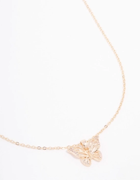 Anniversary Joy Gold Plated Cubic Zirconia Butterfly Necklace