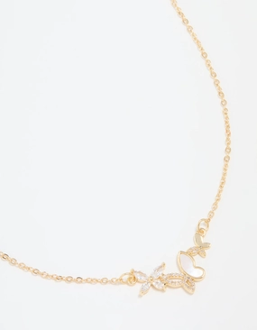 Enhancing Item Weekend Look Gold Plated Cubic Zirconia Butterfly Pendant Necklace