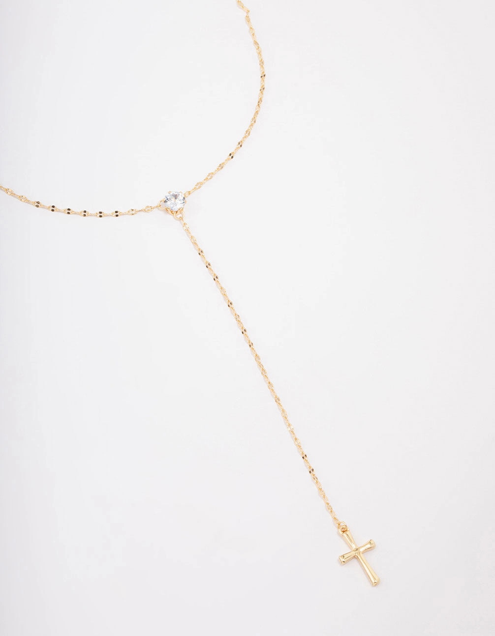 Gold Plated Cubic Zirconia Cross Lariat Necklace Occasional Accessory