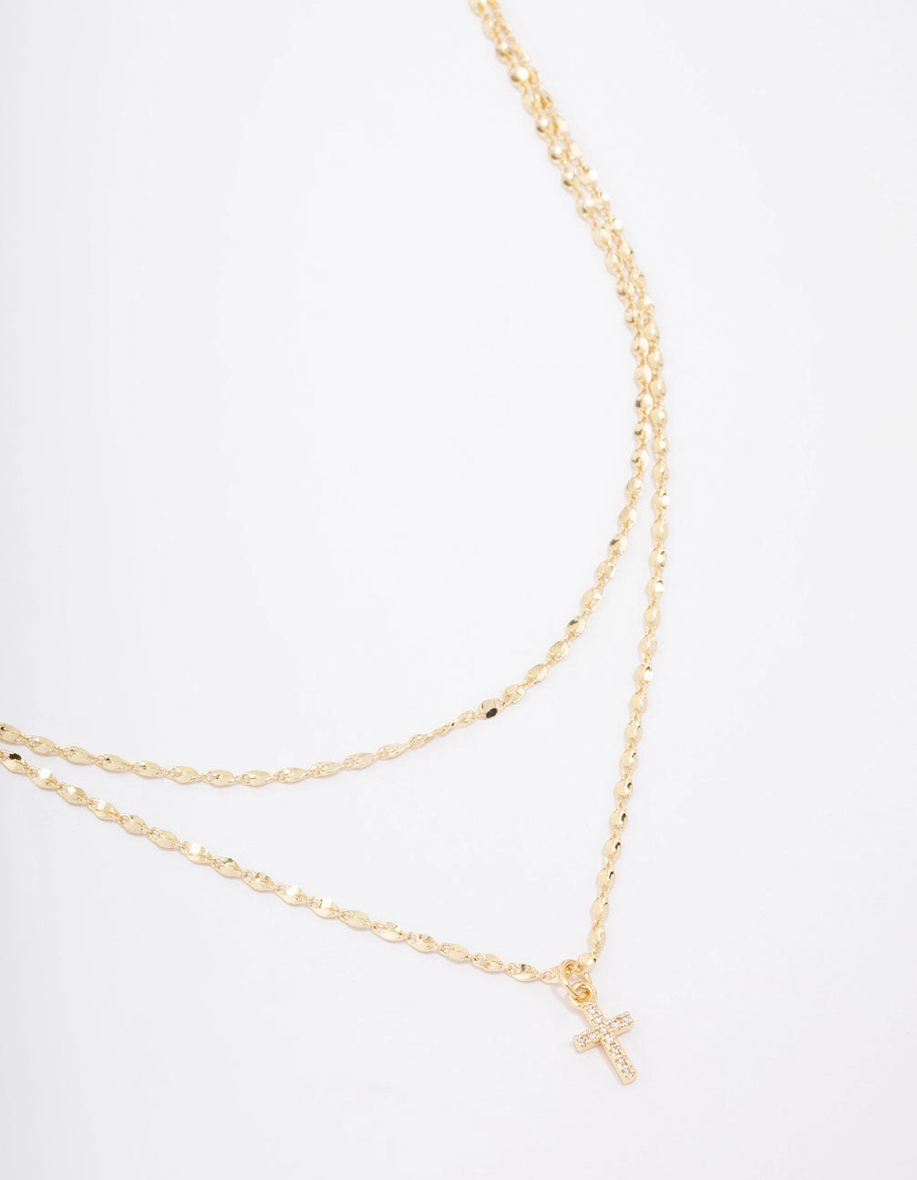 Soft Finish Gold Plated Cubic Zirconia Fine Cross Layered Necklace