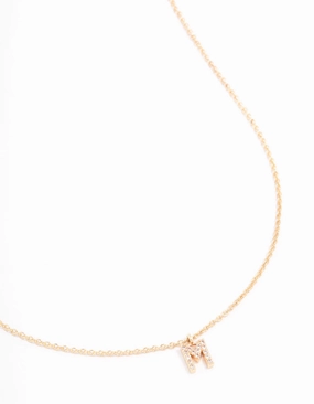 Gold Plated Cubic Zirconia Letter M  Necklace Smiling Face