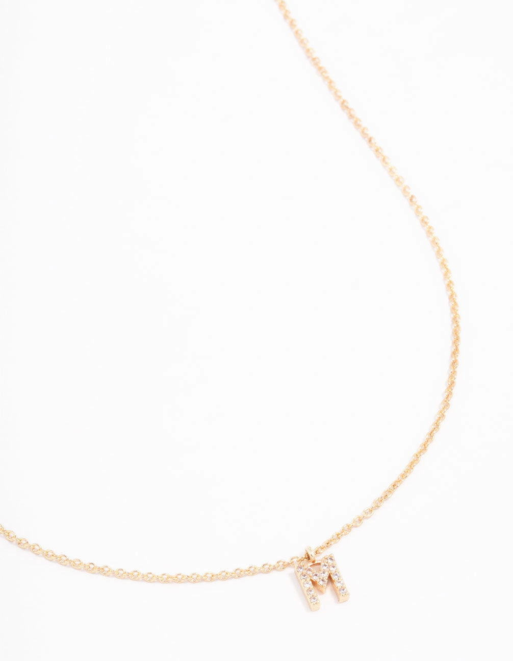 Gold Plated Cubic Zirconia Letter M  Necklace Smiling Face