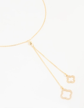 Superior Present Elegant Teen Gold Plated Cubic Zirconia Outline Flower Y-Necklace