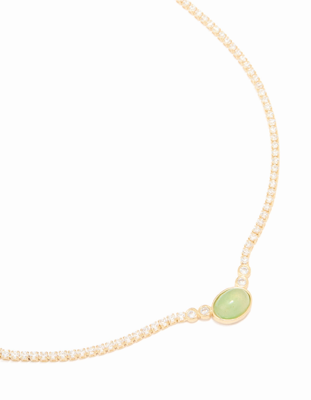 Gold Plated Cubic Zirconia Oval Green Semi Precious Stone Cup Chain Necklace Luxury Ornament Elegant Teen
