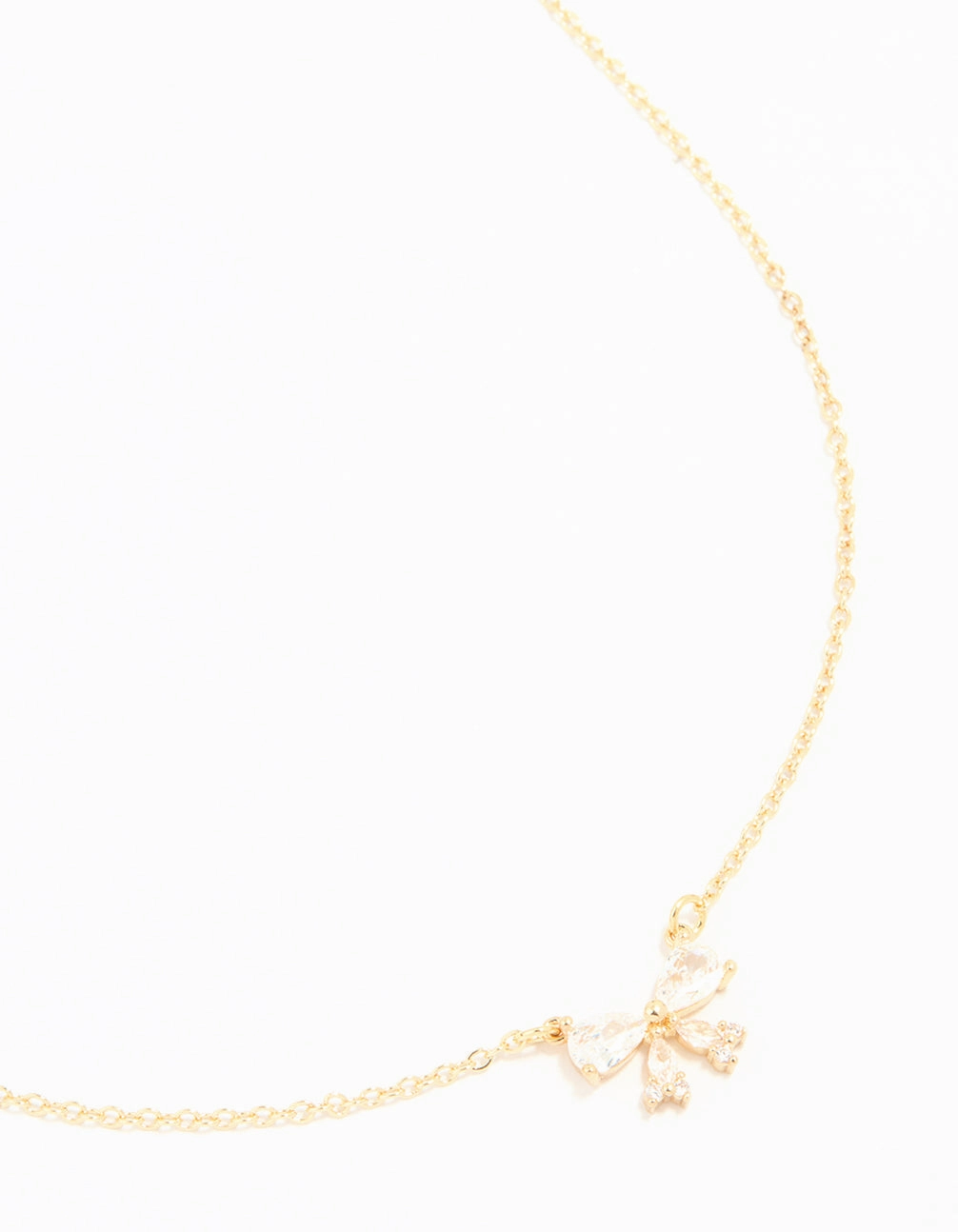 Gold Plated Cubic Zirconia Small Bow Pendant Necklace Beautiful Design