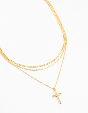 Gold Plated Diamante Cross Necklaces 3-Pack Active Look Marvelous Gift