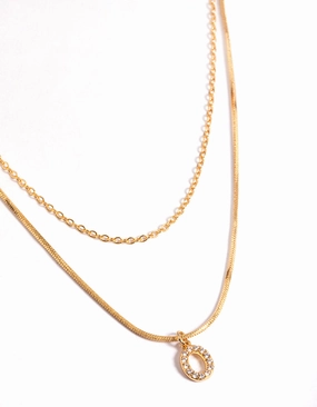Gold Plated Diamante Letter O Layered  Necklace For Grandpa