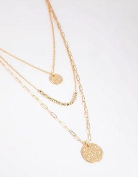 Boho Accent Gold Plated Disc & Ball Necklace Layered Necklace