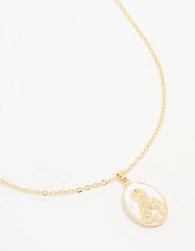 Gold Plated Enamel Mary Pendant Necklace work event Minimal Look