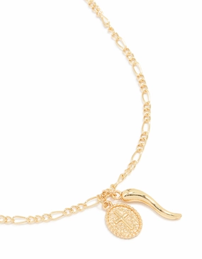 Gold Plated Figaro Horn Cross Necklace Distinctive Gift Personal Style