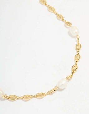 Gold Plated Freshwater Pearl Mariner Necklace Artisan Ornament