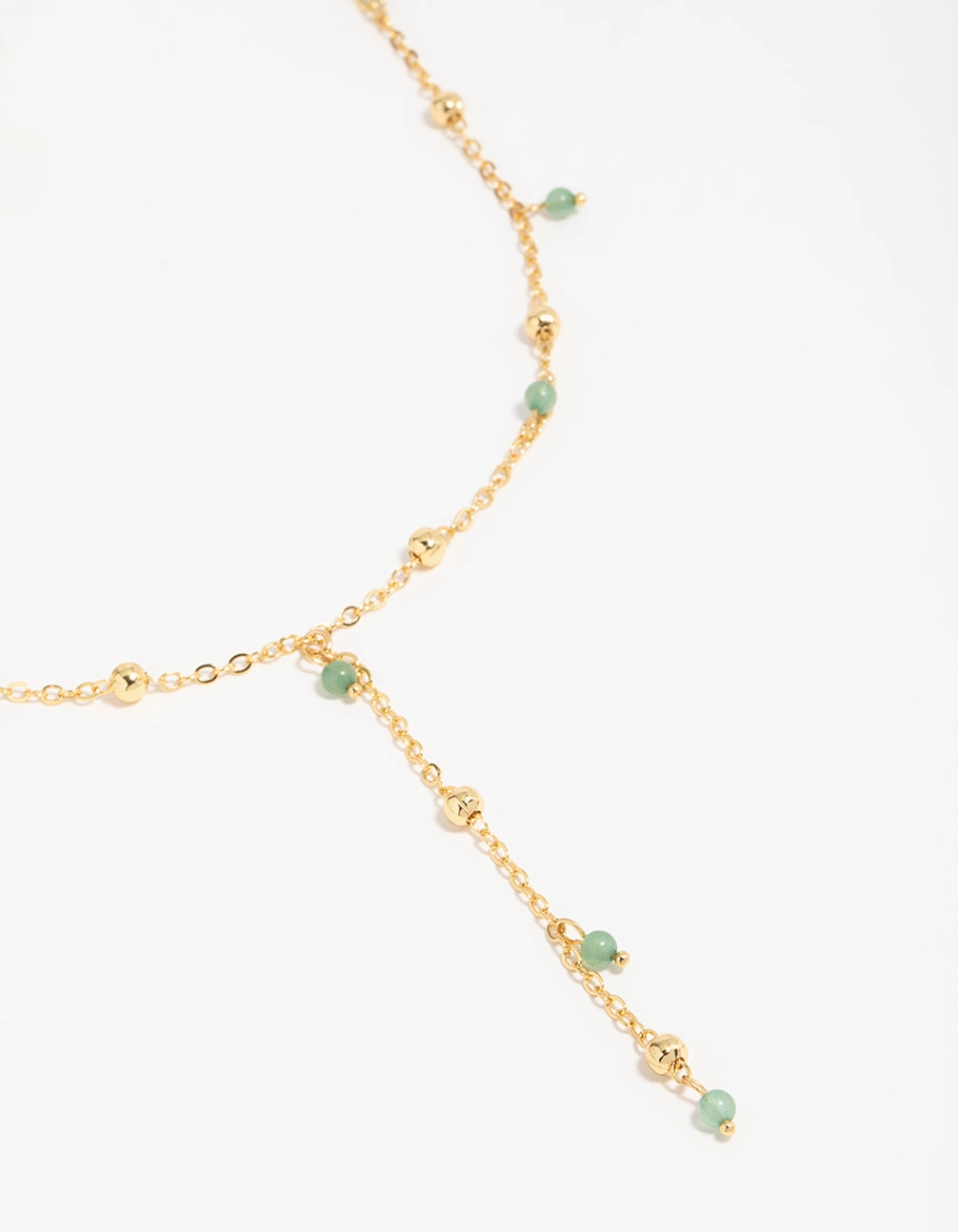 Multicultural Piece Gold Plated Green Semi Precious Ball Y-Necklace