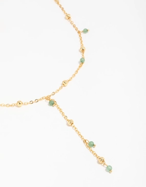 Multicultural Piece Gold Plated Green Semi Precious Ball Y-Necklace