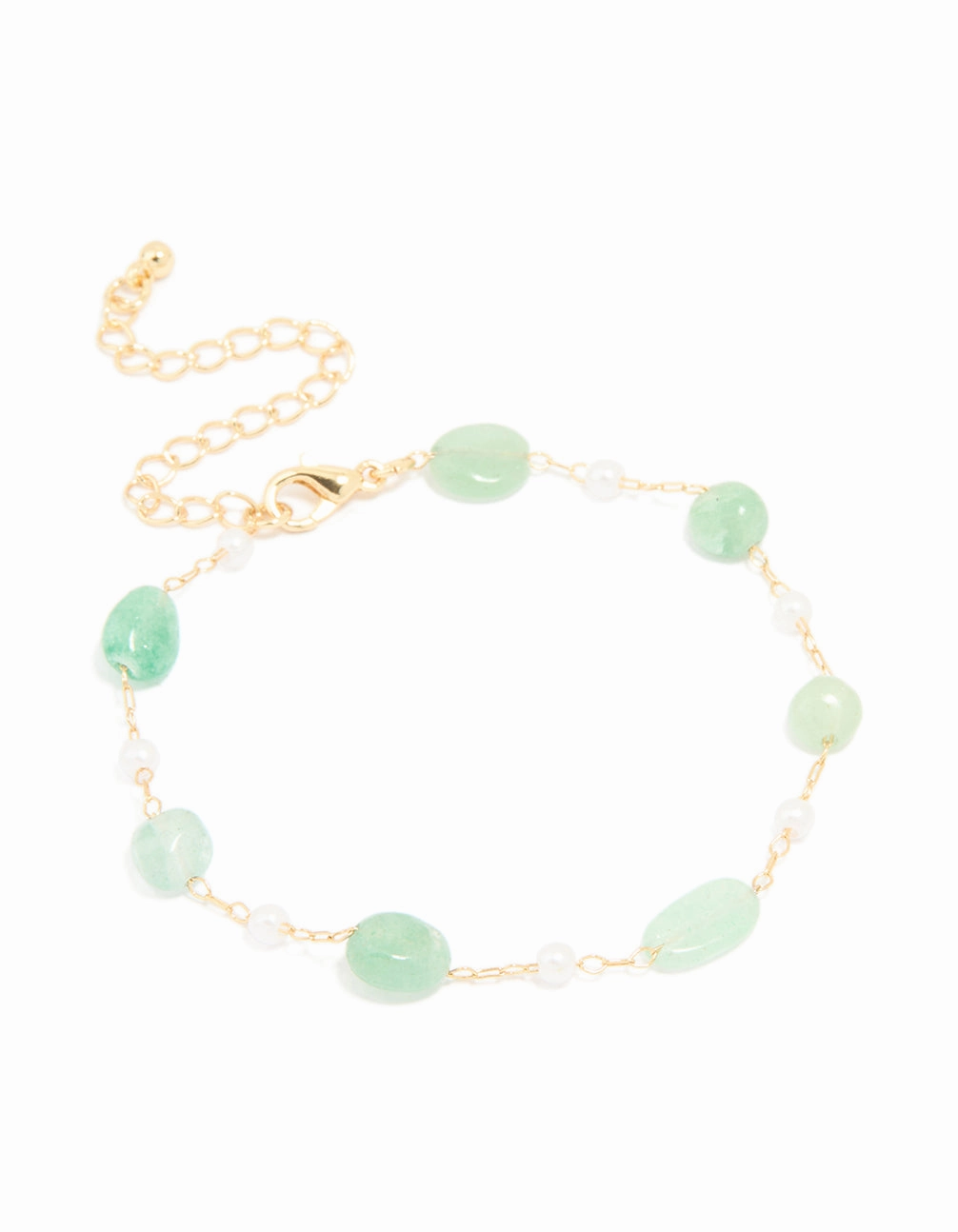 Layer Look Custom Style Gold Plated Green Semi Precious Stone & Mini Pearl Bracelet