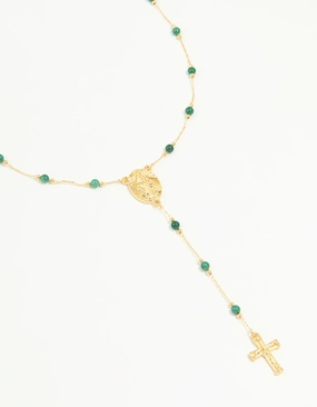 Strong Accessory Night Out Piece Gold Plated Green Semi Precious Stone Cross Y-Necklace