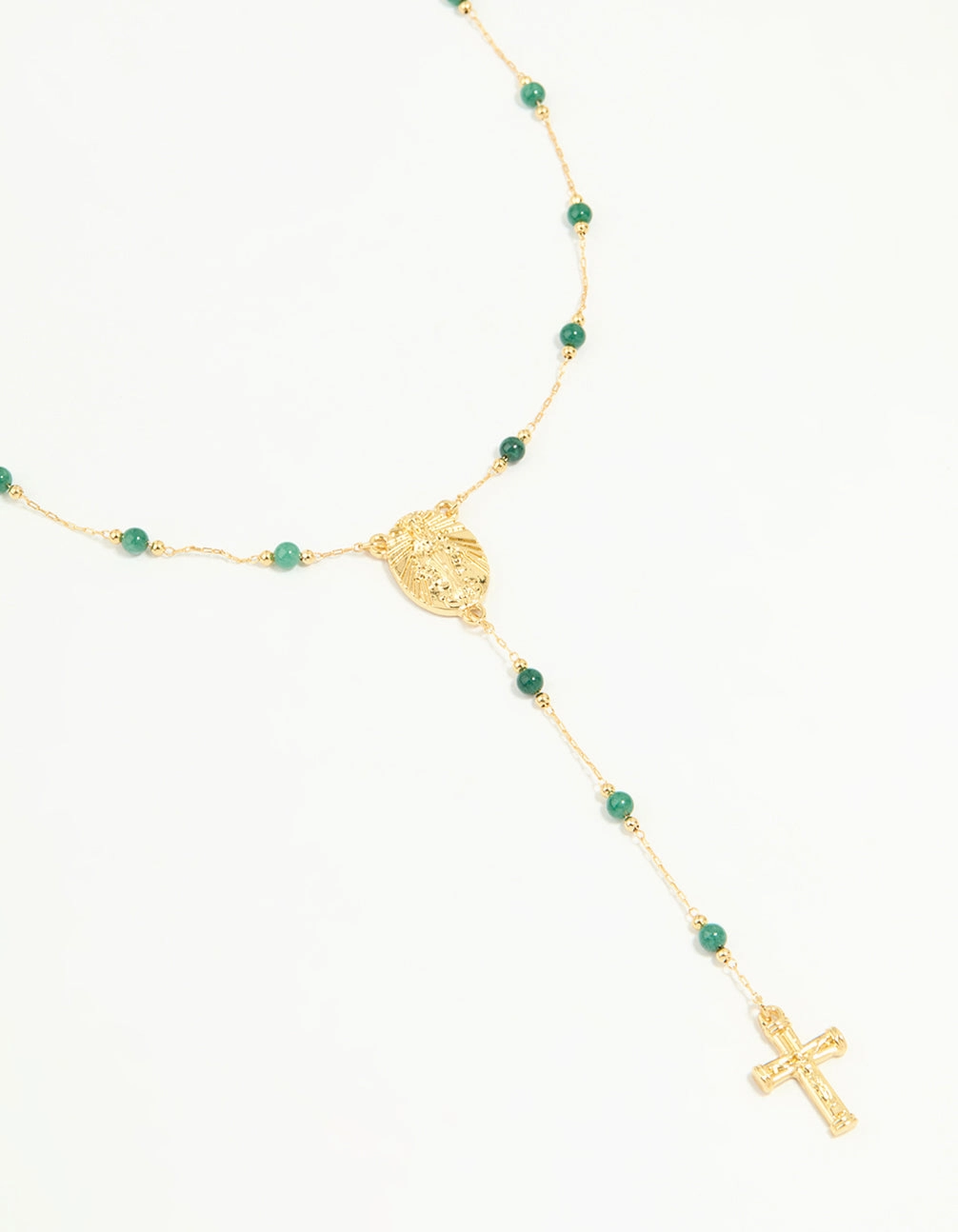 Strong Accessory Night Out Piece Gold Plated Green Semi Precious Stone Cross Y-Necklace