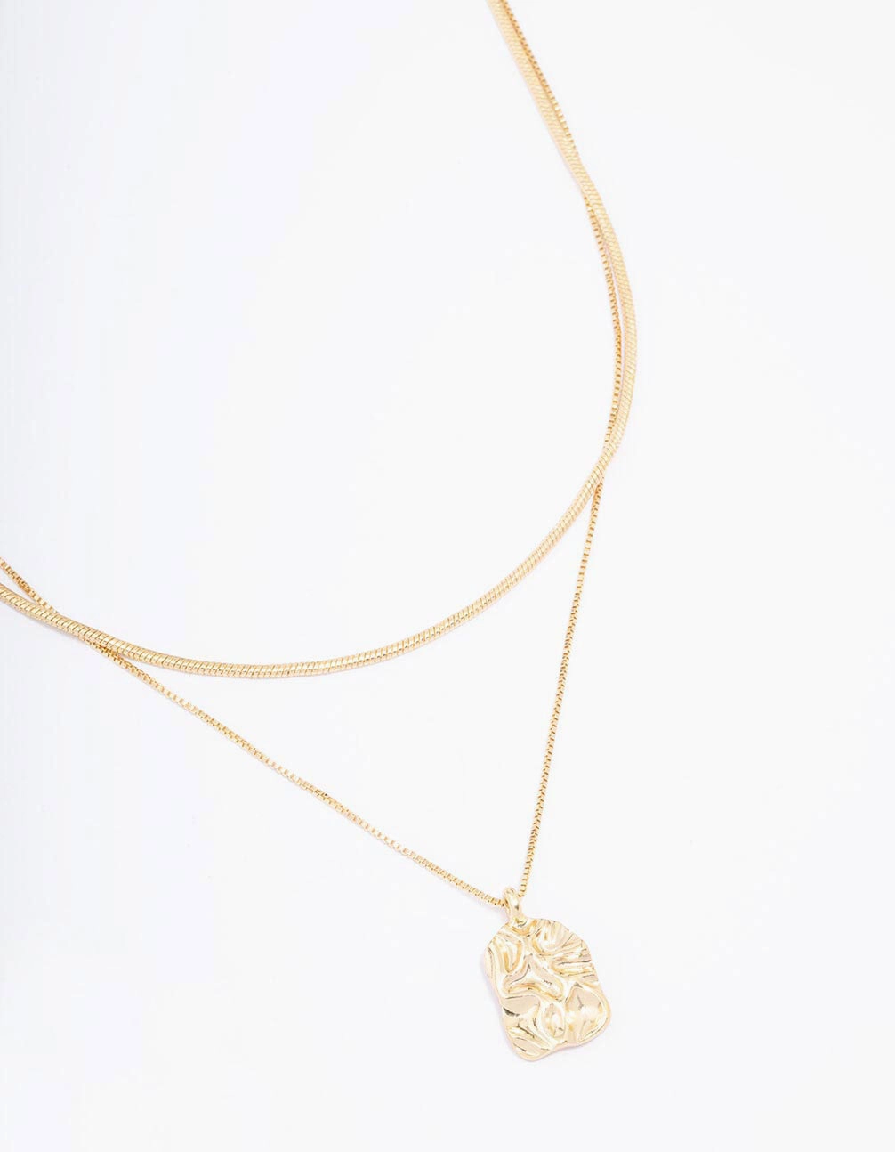 Gold Plated Hammered Rectangular Layered Necklace Soft Accent Cool Woman