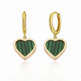Gold Plated Malachite Framed Heart Surgical Steel Earrings Secure Creation Opulent Trinket