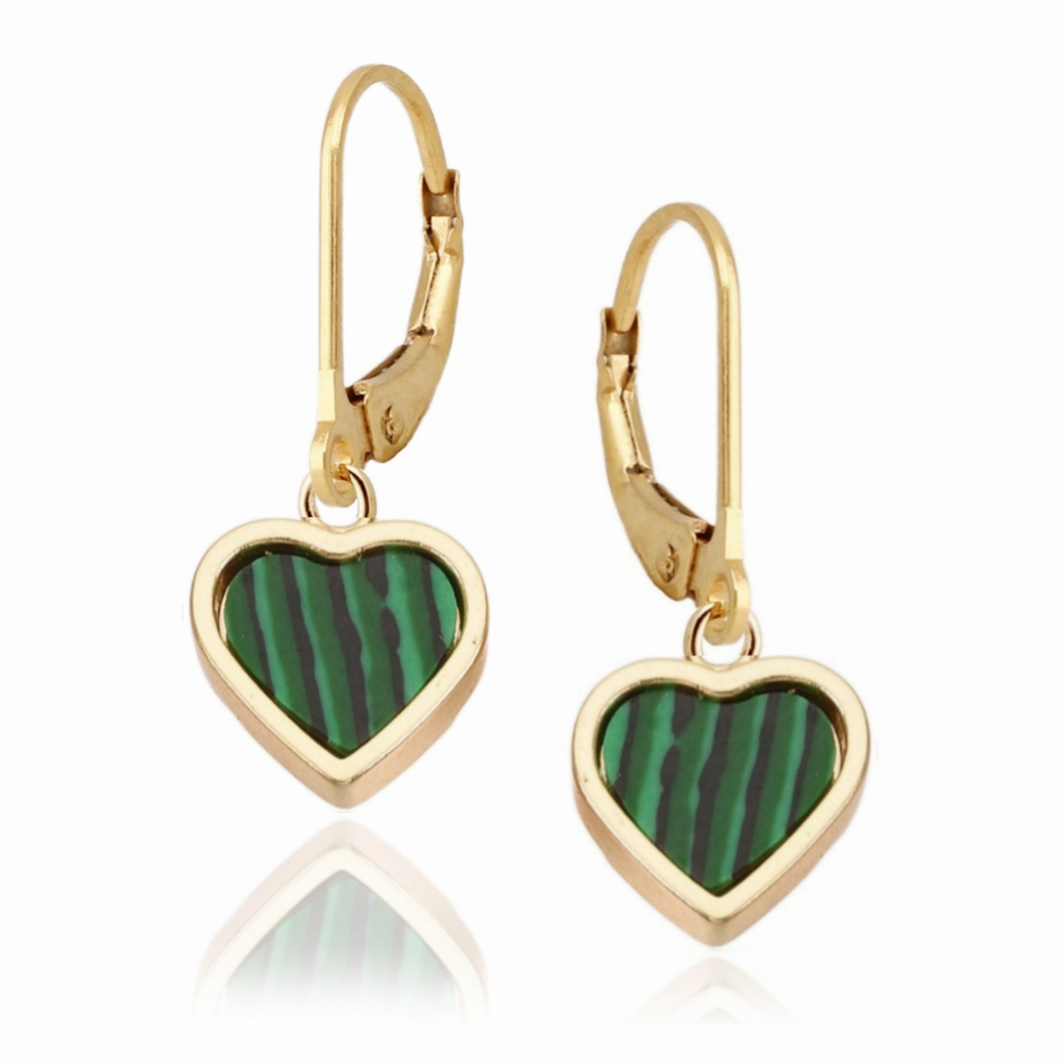 Gold Plated Malachite Framed Heart Surgical Steel Earrings Minimalist Jewelry Modern Essential