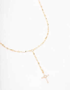 Soft Finish Gold Plated Marquise Cubic Zirconia Cross Y-Necklace