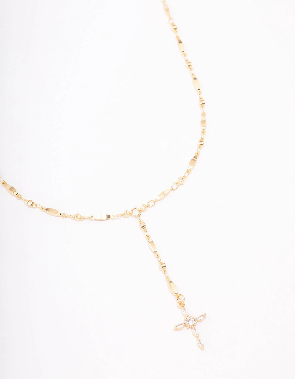 Soft Finish Gold Plated Marquise Cubic Zirconia Cross Y-Necklace