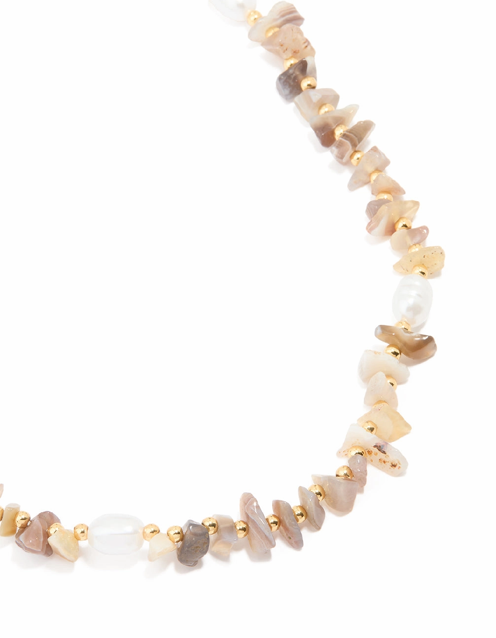 Gold Plated Mixed Semi Precious Stone Pearl Chip Necklace Layered Look