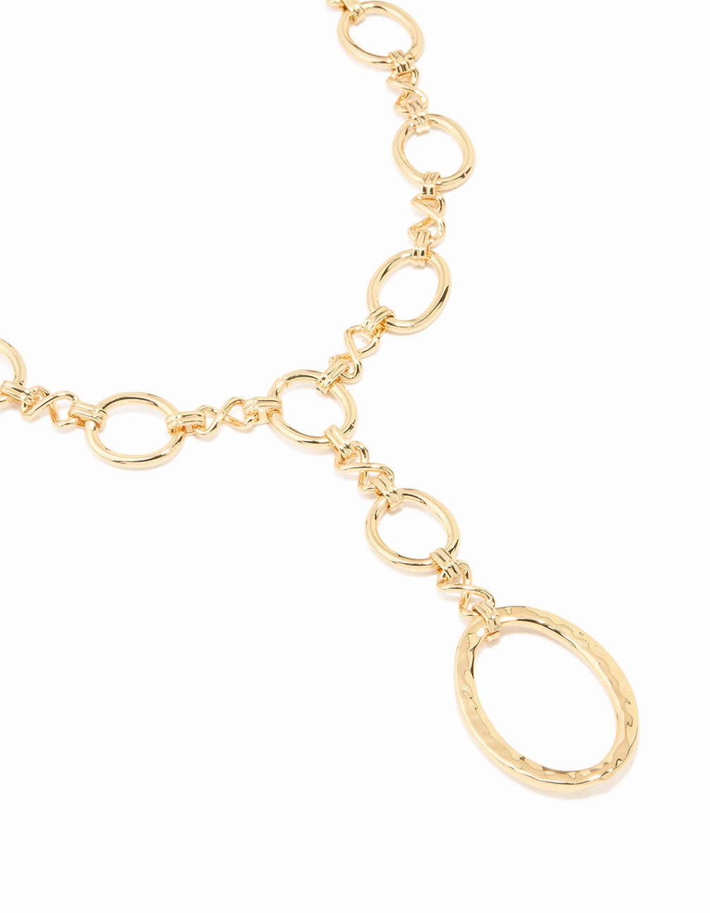 Simple Item Gold Plated Oval Link Hammered Large Y-Necklace