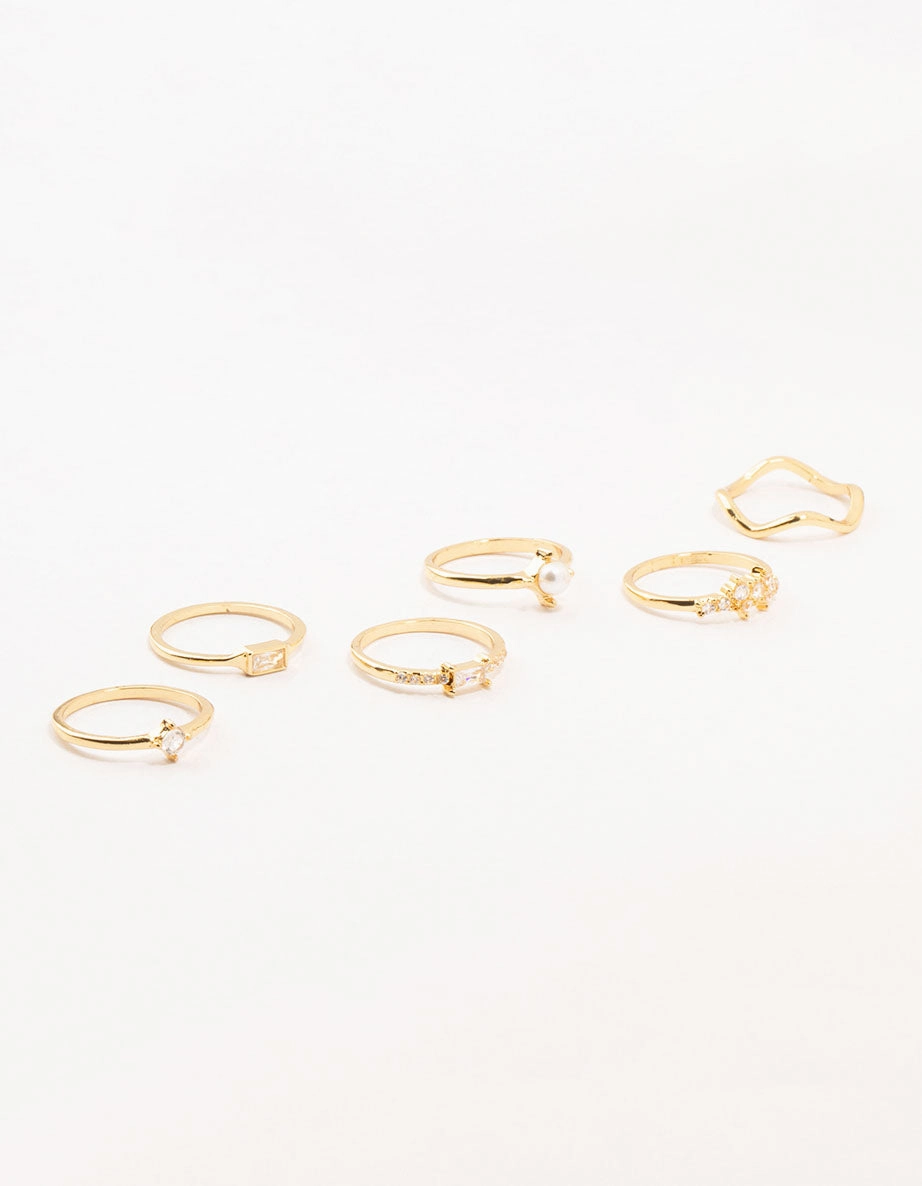 Gold Plated Pearl Cluster Rings 6-Pack Handcrafted Pieces Premium Feature