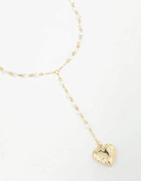 Artful Detail Contemporary Layer Gold Plated Pearl Heart Locket Necklace