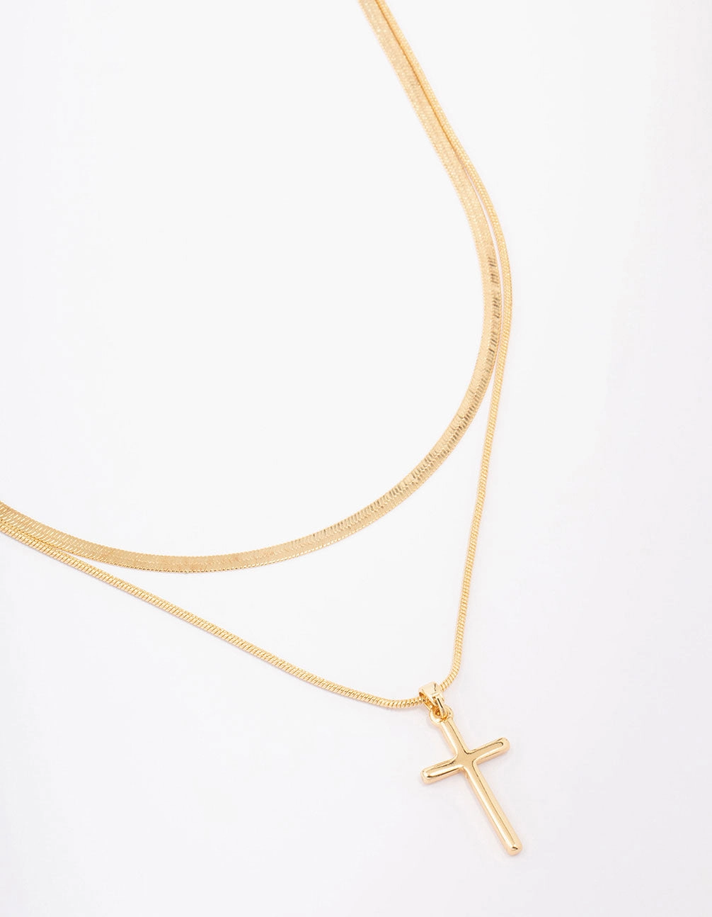 Gold Plated Plain Cross Snake Layered Necklace Festival Style