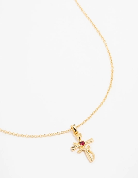 Elegant Accent Pretty Item Gold Plated Rose Cross Necklace
