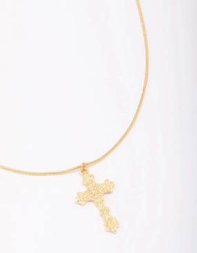 Travel Detail Effortless Cool Gold Plated Round Snake Cross Chain Necklace