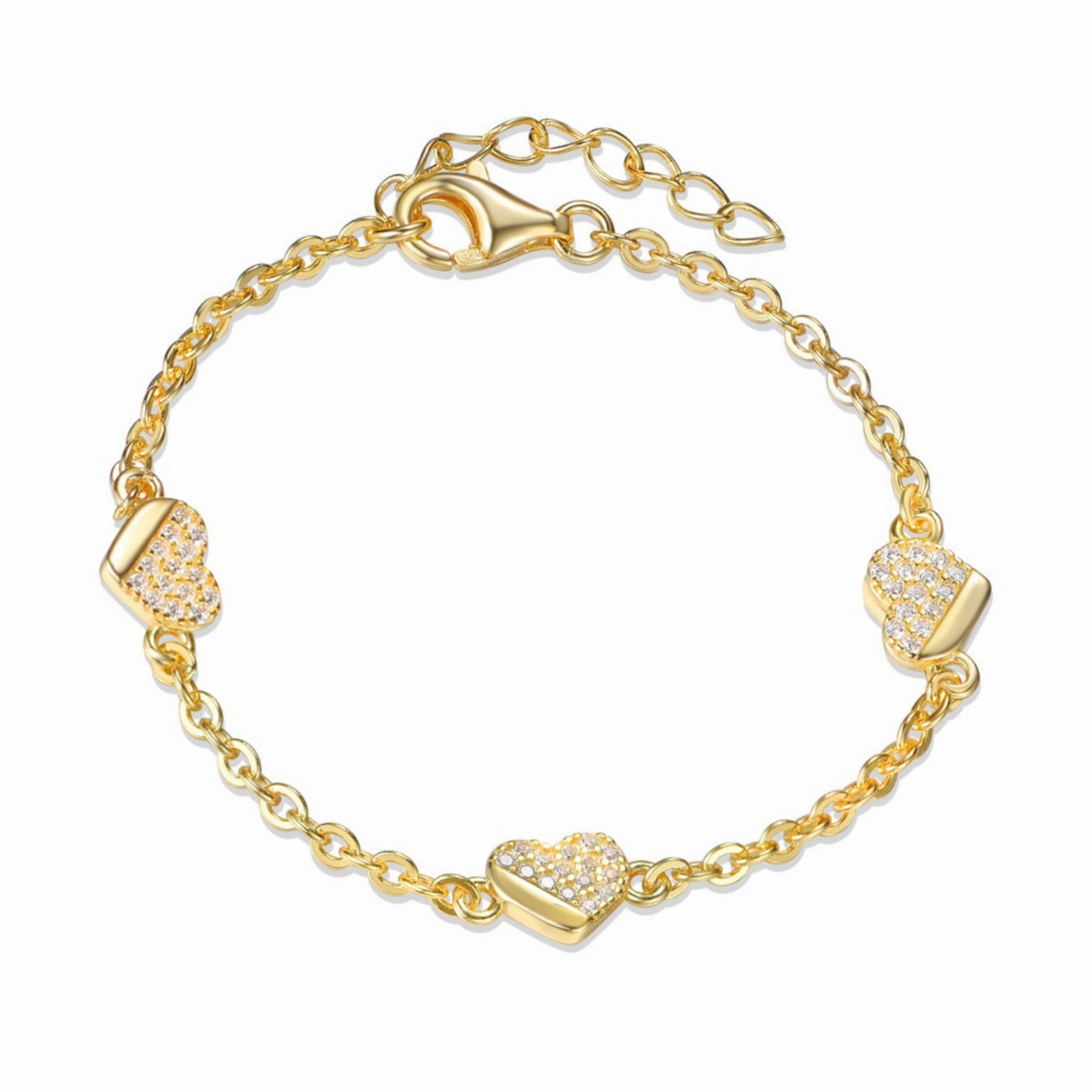 Expertly Made Gold Plated Sterling Silver ? Micropave Heart CZ Bracelet