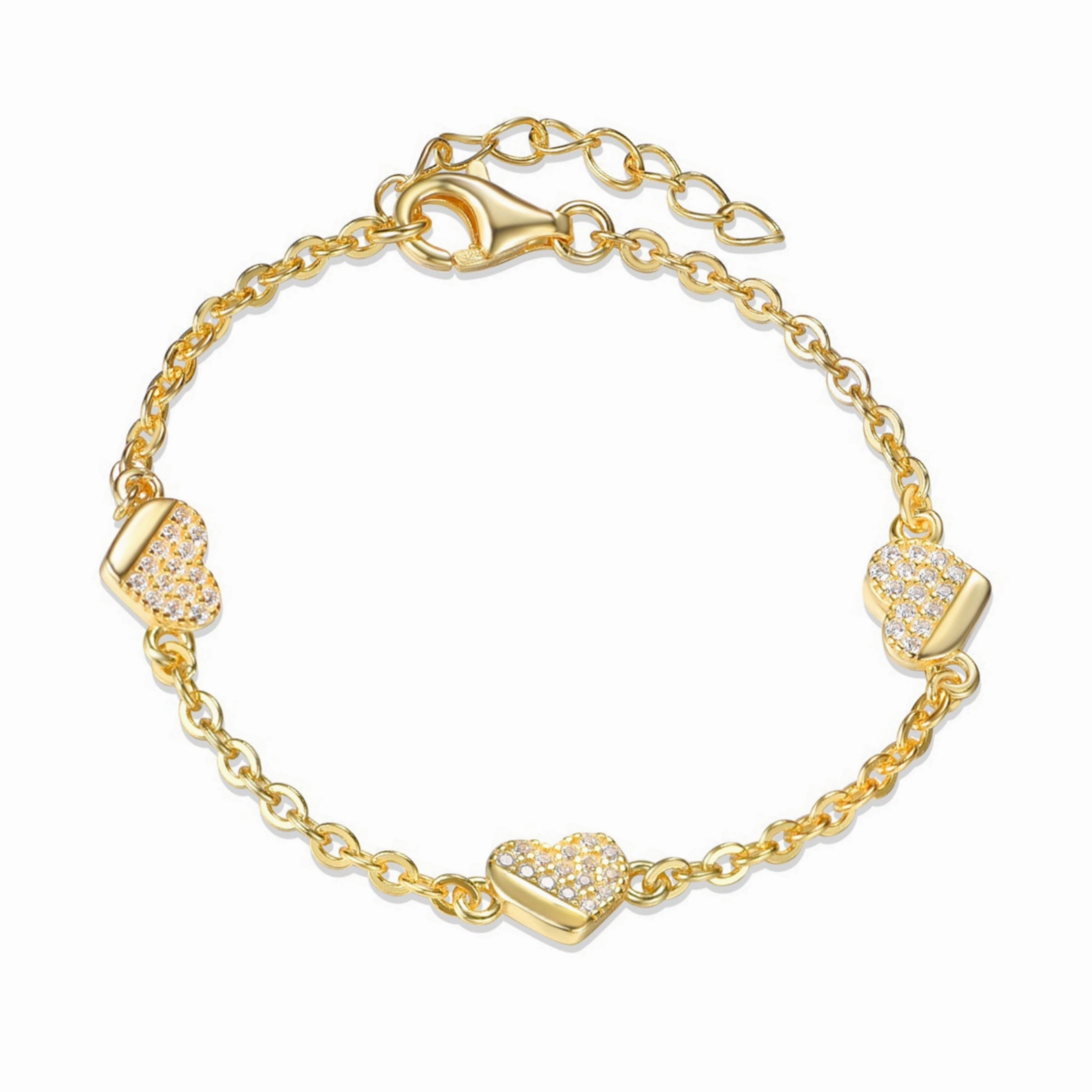 Esteemed Selection Gold Plated Sterling Silver ? Micropave Heart CZ Bracelet