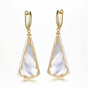 Gold Plated Sterling Silver and Mother of Pearl Drop Earrings Vibrant Item