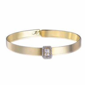 Gold Plated Sterling Silver Bangle Bracelet with Rectangle CZ Center Piece mood enhancer