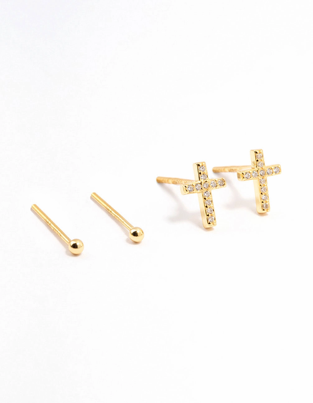 Dainty Decoration Large Trinket Gold Plated Sterling Silver Cubic Zirconia Cross Earrings 2-Pack