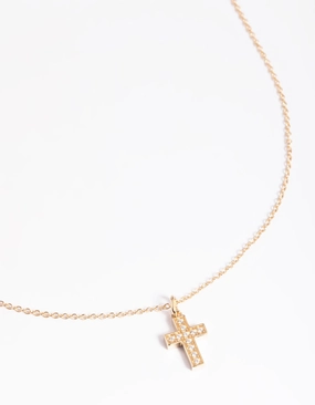 Strong Accessory Gold Plated Sterling Silver Cubic Zirconia Cross Necklace