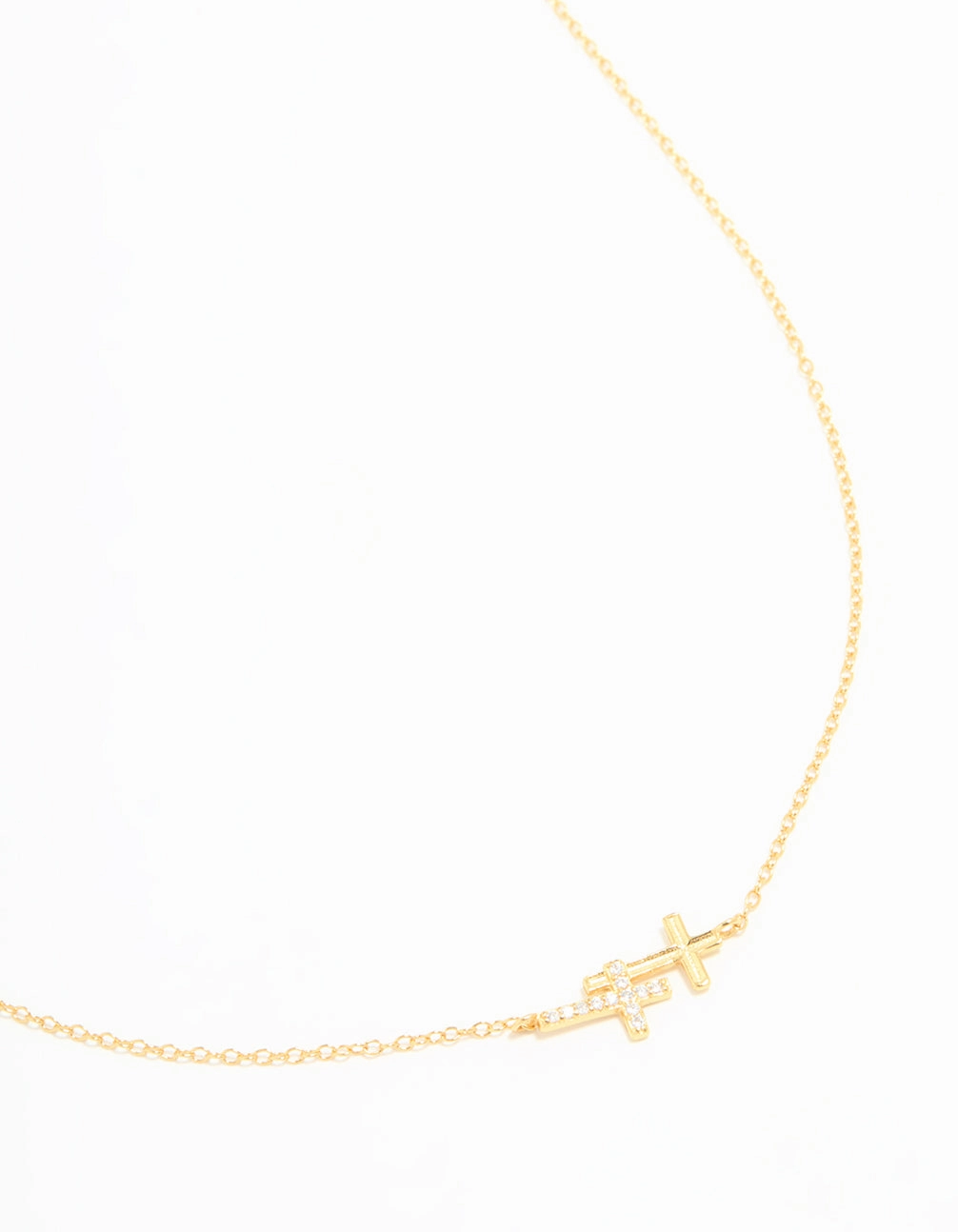 Winter Glam Gold Plated Sterling Silver Cubic Zirconia Double Cross Necklace