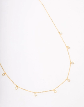 Gold Plated Sterling Silver Cubic Zirconia Droplet Pendant Necklace Trendy Accent