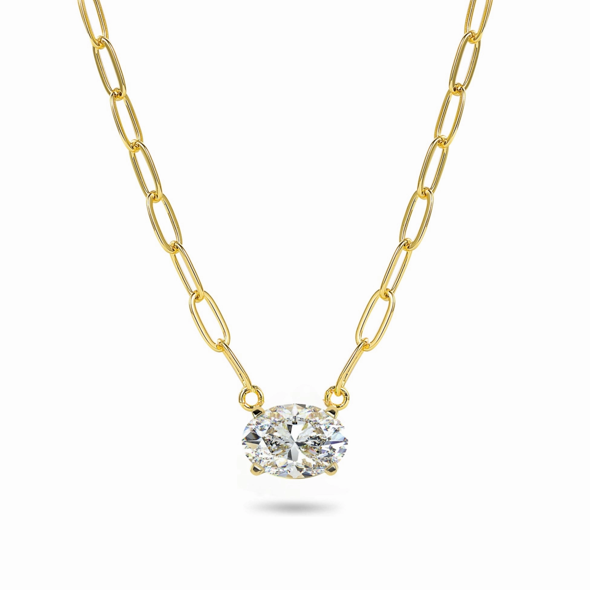 Gold-plated Sterling Silver CZ Solitaire Necklace on Paperclip Chain Gorgeous style Father??s Day