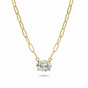 Gold-plated Sterling Silver CZ Solitaire Necklace on Paperclip Chain Gorgeous style Father??s Day