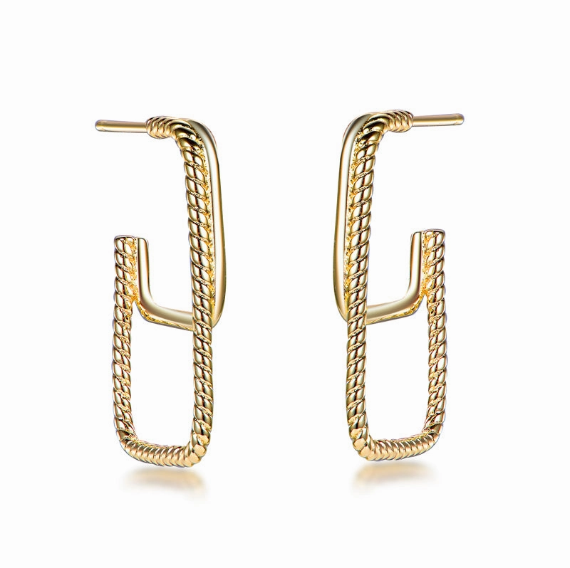 Refined Decor Gold Plated Sterling Silver Double Rectangular "Hoop" Earrings
