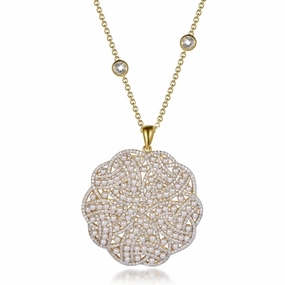 Ornamental Adornment Gold Plated Sterling Silver Elegant Design Pearl and Micropave CZ Pendant Necklace