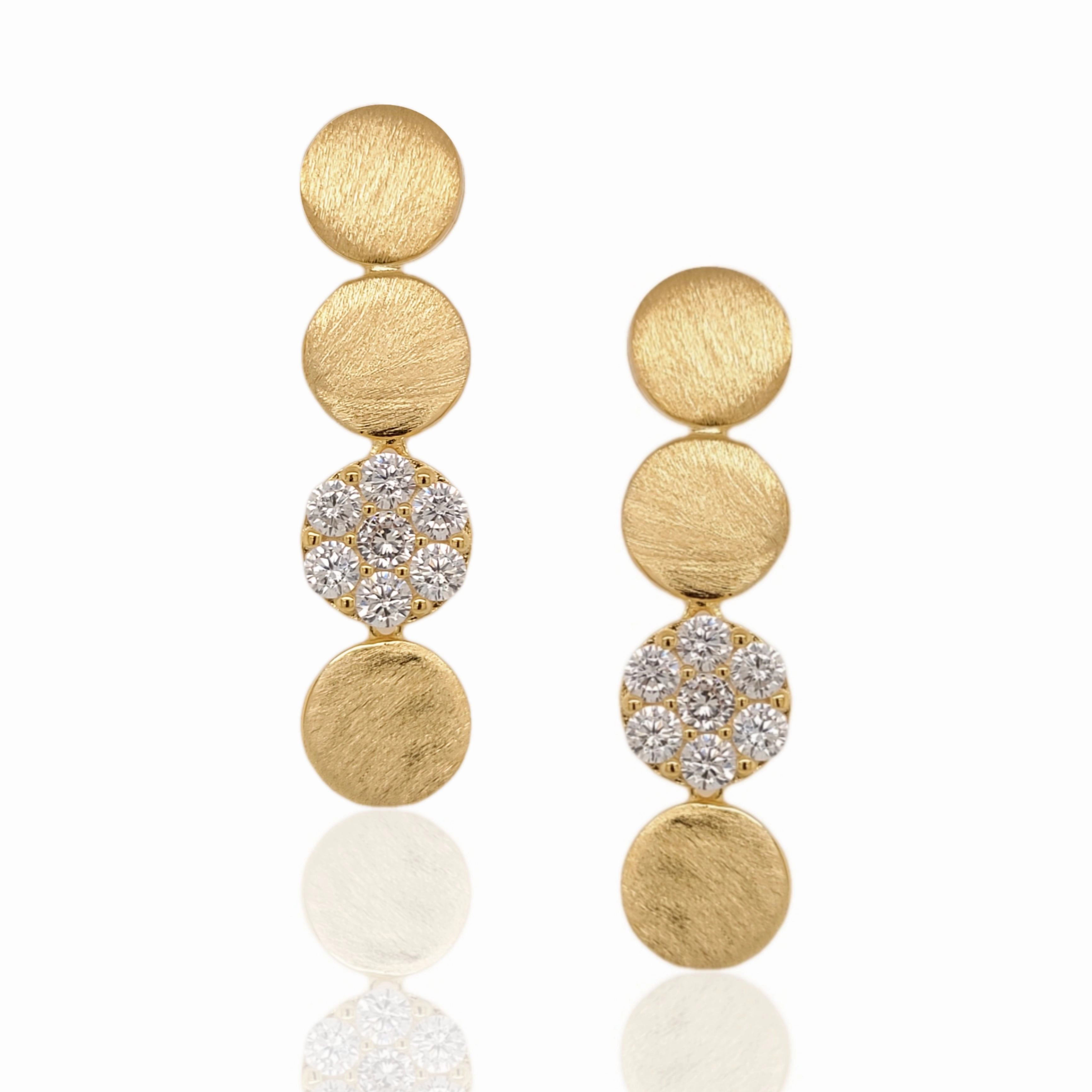 Gold Plated Sterling Silver Four Circle With CZ Cluster Earrings Big Accent