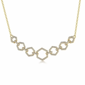 Party Jewelry Artisan Gift Gold Plated Sterling Silver Hexagon CZ Bar Necklace