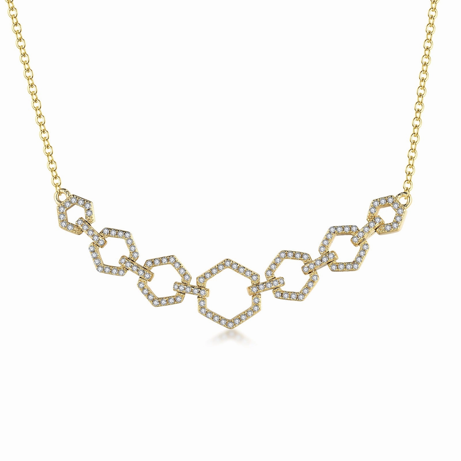 Party Jewelry Artisan Gift Gold Plated Sterling Silver Hexagon CZ Bar Necklace