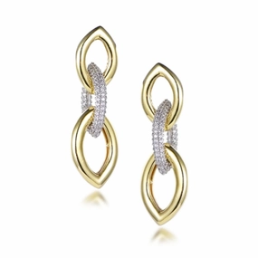 Gold Plated Sterling Silver Micropave 3 Marquis Shaped Link Earrings Striking Decoration Substantial Trinket
